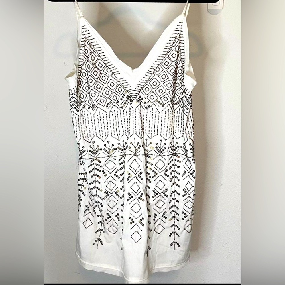 Free People long cream beaded tank top size small